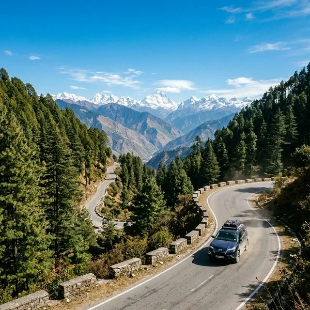 Driving through the Himalayas towards Mukteshwar