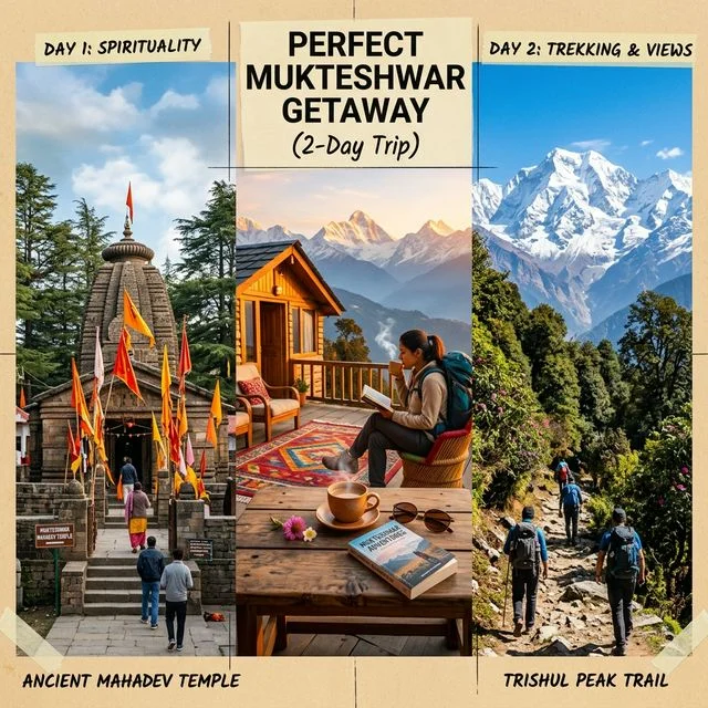 A scenic montage of Mukteshwar trip with Himalayan views and cozy stay