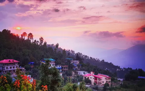 Sitla Village traditional Kumaoni houses with fruit orchards and mountain views