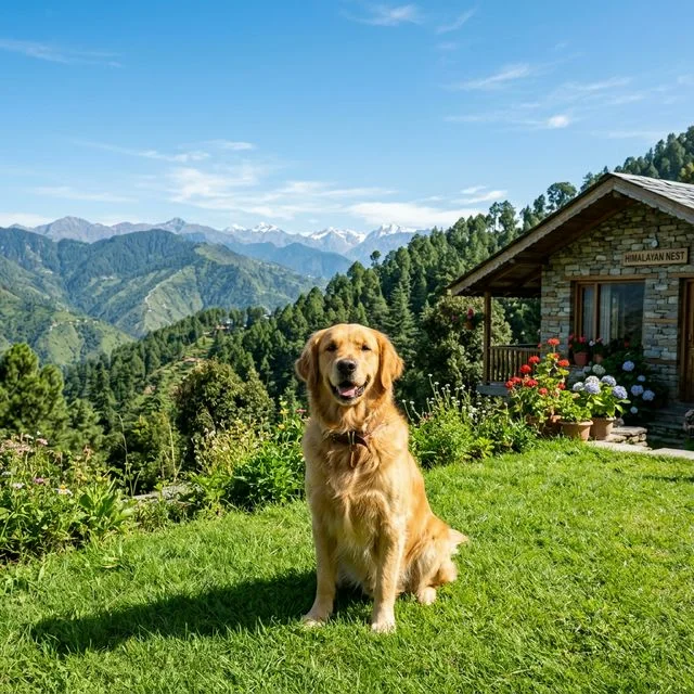 Happy dog playing in the mountains of Mukteshwar